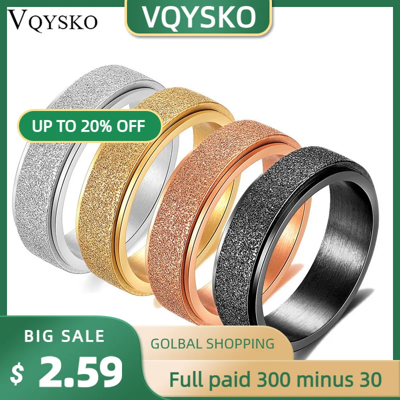 

VQYSKO 6MM Anxiety Relief Spinner Ring for Women and Man Stainless Steel Sand Blast Glitter Finish Gold Color Fidget Ring Band