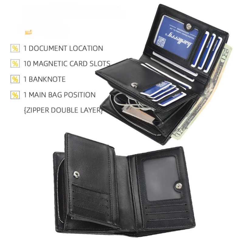 Men's New Zipper Short Wallets Multi-Card Slot Fashion Vertical Mini Snap ID Credit Card Holders Coin Purses For Men Money Bags