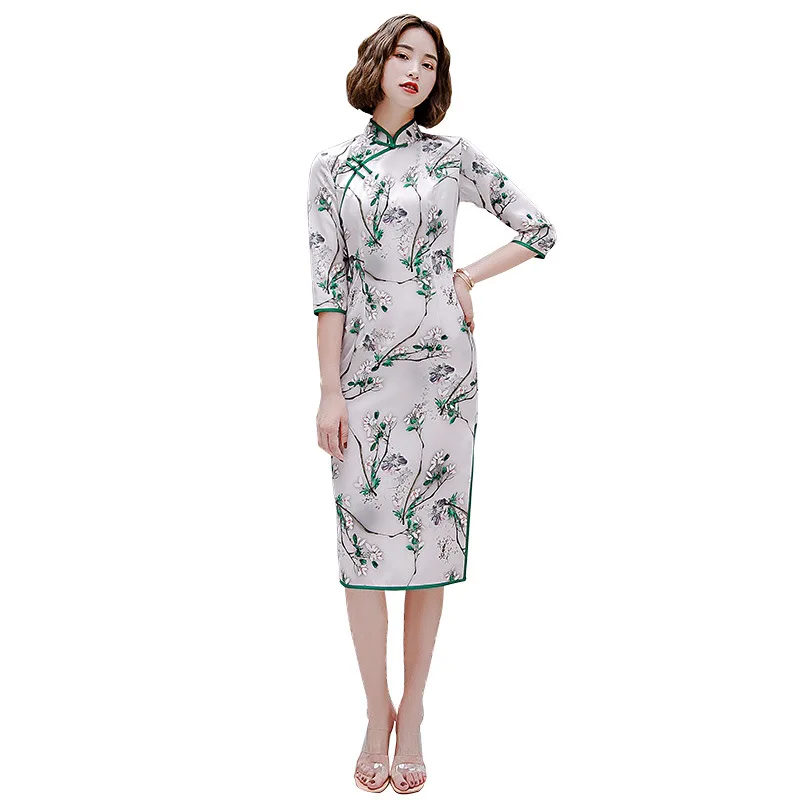 Женское винтажное платье-Ципао на пуговицах ТРАПЕЦИЕВИДНОЕ ПЛАТЬЕ в китайском
