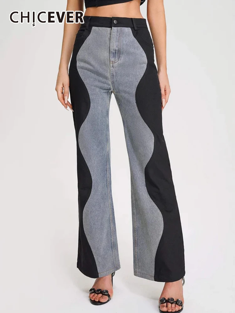 

CHICEVER повседневные популярные цветные брюки для женщин с высокой талией, лоскутные карманы, Модные свободные широкие брюки, Женская весенняя одежда