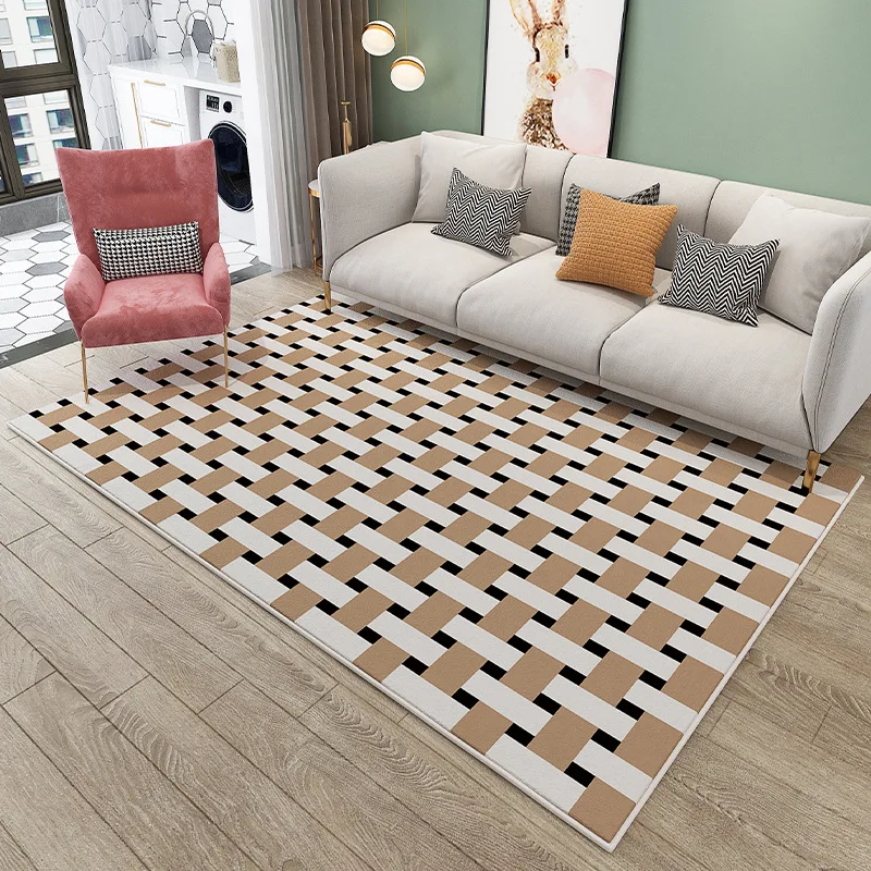 Luxury Checkered Carpets Living Room Thick Fluffy Retro Plaid Area Rugs for Bed Room Decor Lounge Illusion Rug Home Aesthetic