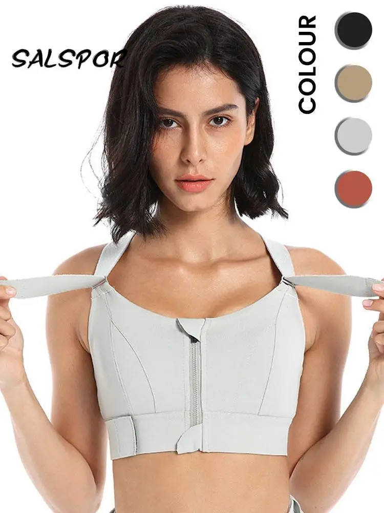 

SALSPOR Zipper Sport Bra Women Run Shockproof Tight Beautiful Back Vest Detachable Shoulder Strap No Rims Bra Women