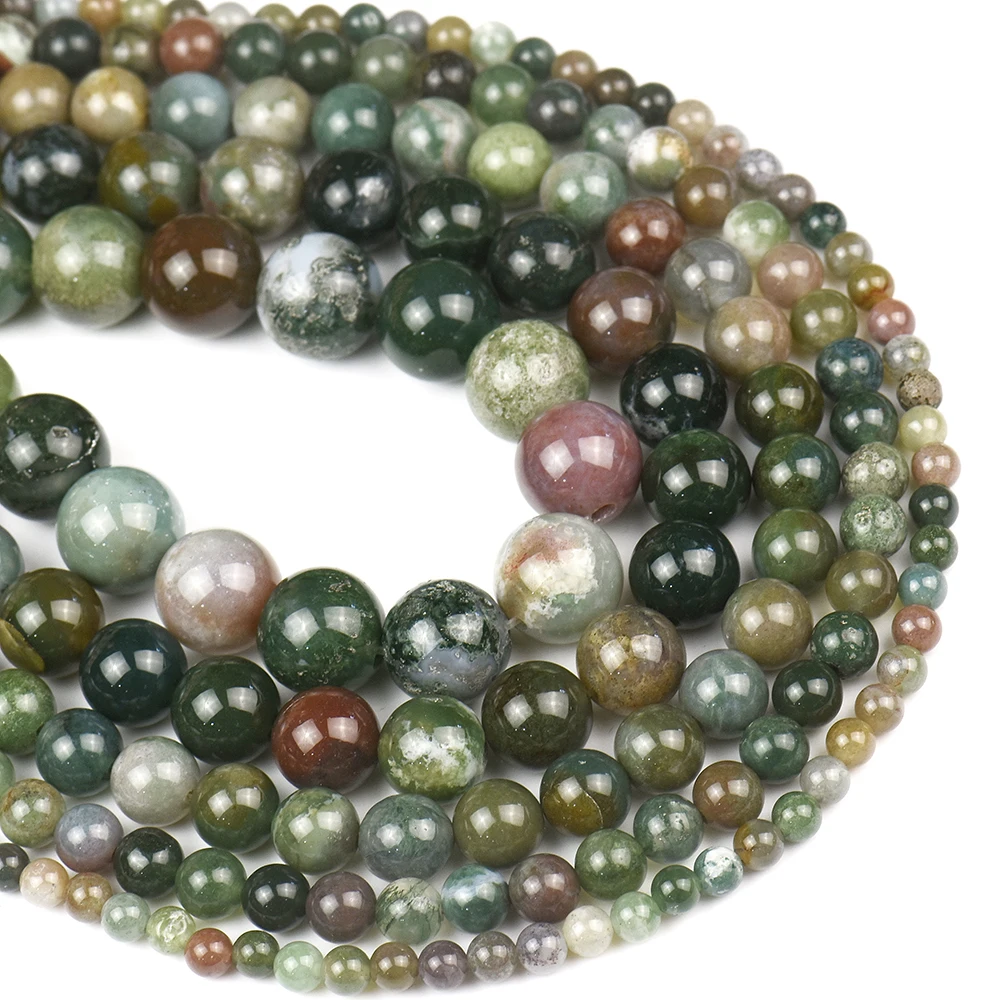 

Natural Indian Agate 4 6 8 10 12MM Smooth Round Loose Stone Beads For Jewelry Making Bracelet Necklace 15" Accessories Wholesale