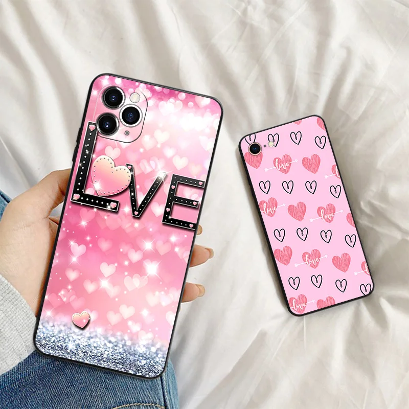 

Black Matte Anti-Drop Phone Case For iPhone 14 12 13 Pro Max 11 Mini 7 8 6 6s Plus XS X XR SE Luxury Flower Pink Love Art Cover