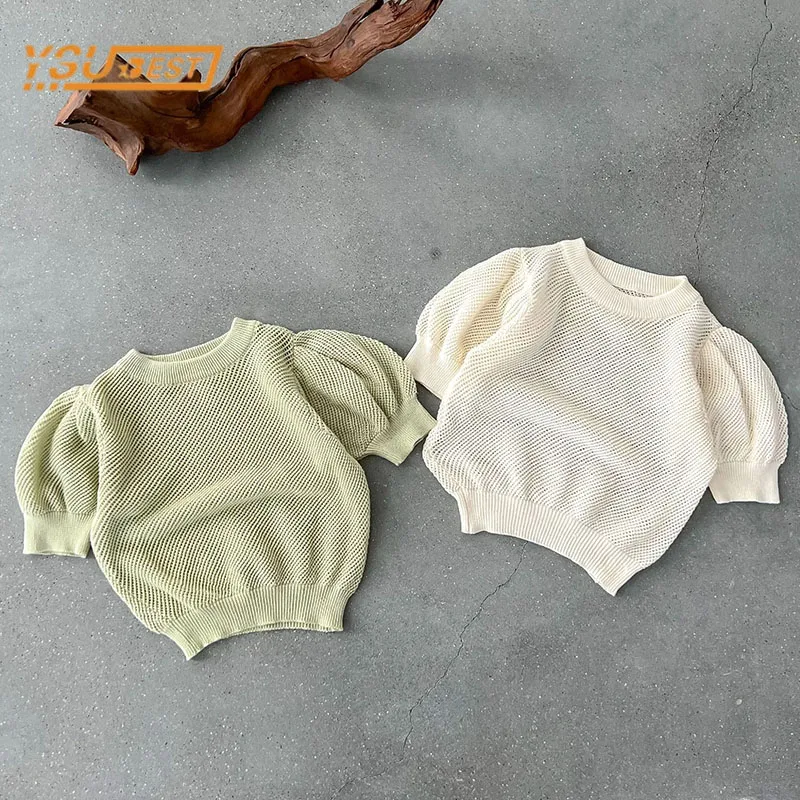 

Футболка для маленьких девочек с коротким рукавом, футболка для девочек, летняя вязаная футболка с вырезами для маленьких девочек, детская ...