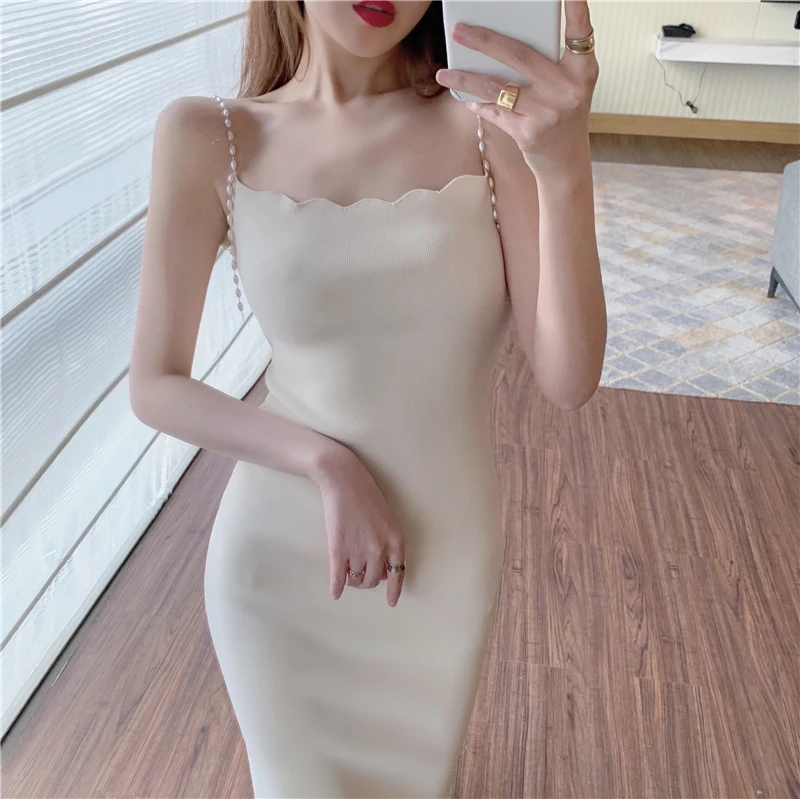 

Pearl wavy edge knitting condole belt skirt restoring ancient ways female summer new restore ancient ways of tall waist long dre