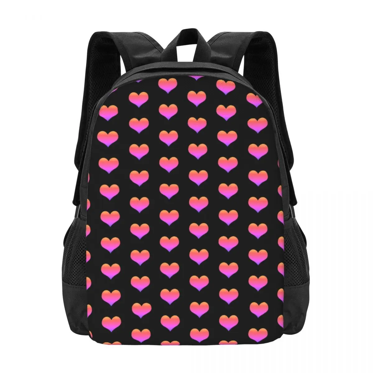 

Pink Hearts Print Backpack Valentine's Day Fun Backpacks Male University Breathable High School Bags High Quality Rucksack