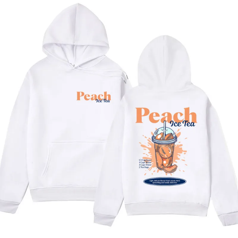 Funny PEACH ICED TEA Hoodie Men Summer Drink Themed Gift Vintage Harajuku Sweatshirts Male Fashion Oversized Streetwear Pullover