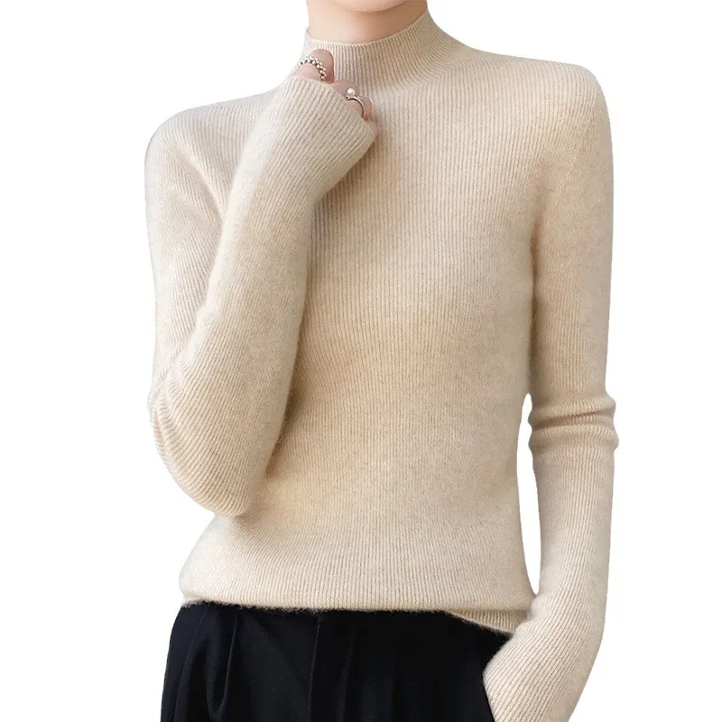 Женский шерстяной Однотонный свитер Женская Осенняя водолазка вязаный базовый