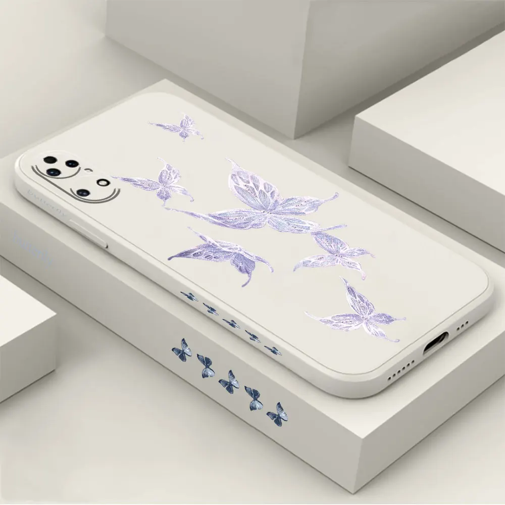 Aurora Butterfly Phone Case For Huawei P60 P50 P40 P30 P20 Mate 50 40 30 20 20X 10 Colour Liquid Silicone Cover Funda Cqoue Capa