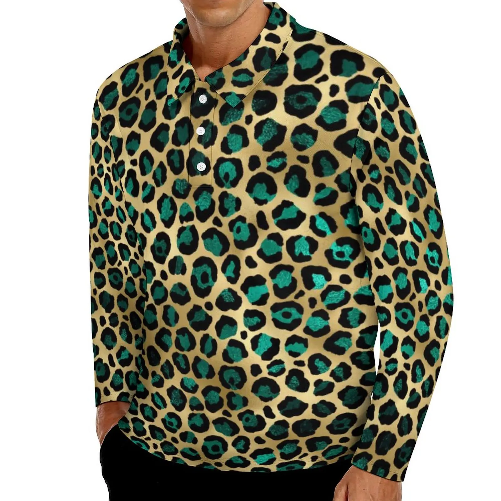 

Повседневная рубашка-поло с леопардовым принтом, с длинным рукавом
