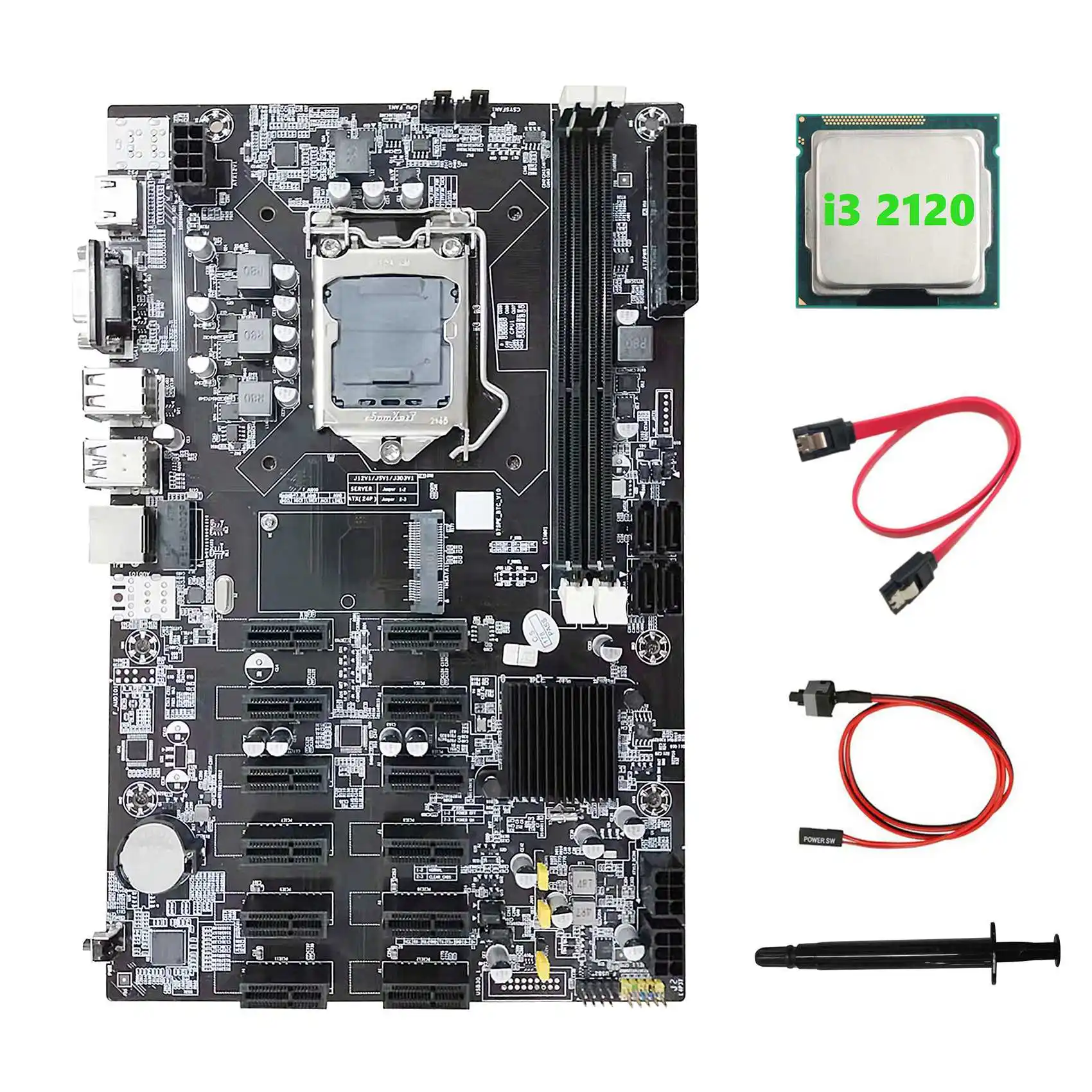 

B75 ETH Mining Motherboard 12 PCIE+I3 2120 CPU+SATA Cable+Switch Cable+Thermal Grease LGA1155 B75 BTC Miner Motherboard
