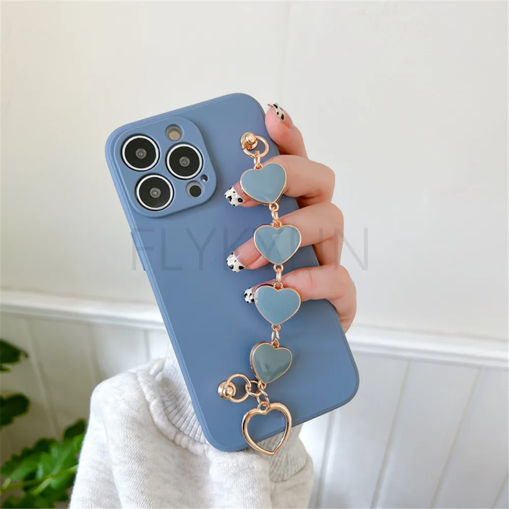 luxury love heart chain wrist bracelet case for xiaomi redmi note 10 9 8 7 pro mi 11 lite poco x3 pro soft silicone phone cover free global shipping