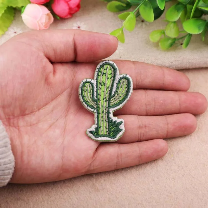 Милые зеленые растения в горшке кактус пришивные вышитые значки нашивки для