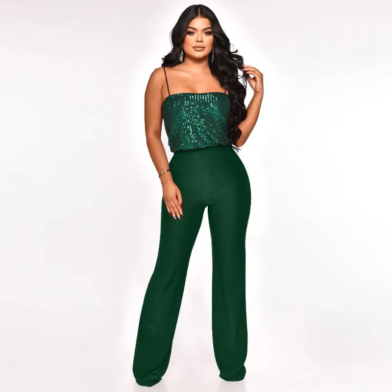 

Женский вечерний комбинезон с блестками и высокой талией, без бретелек