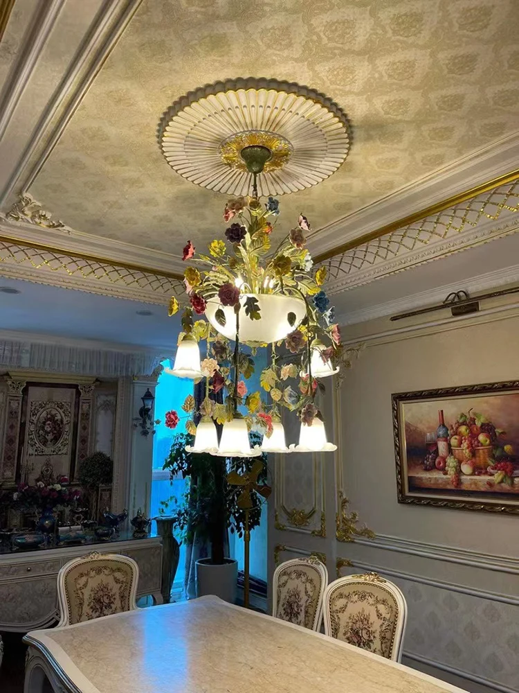 

American Idyllic and Creative Flowers and Plants Chandelier Living Room Atmosphere Chandelier Villa Stair Light Korean Style