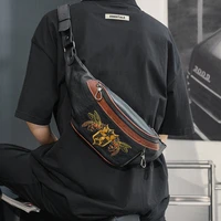 men crossbody chest bag waist pack designer shoulder bags embroidered waist bag man pu leather motorcycle travel hip bum bags