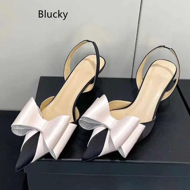 

Women's Summer Pointed Luxury Bow Decoration Slim High Heel Slippers Banquet Fashion Dance Shoes