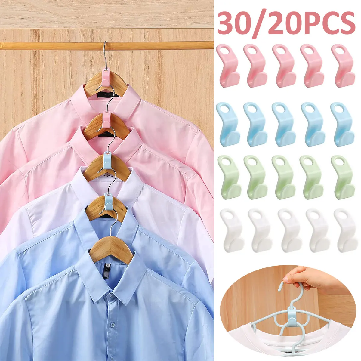 

20/30Pcs Clothes Hanger Connector Hooks Plastic Coat Hanger Connector Space Saving Hanger Extender Strong Load Capacity Closet O