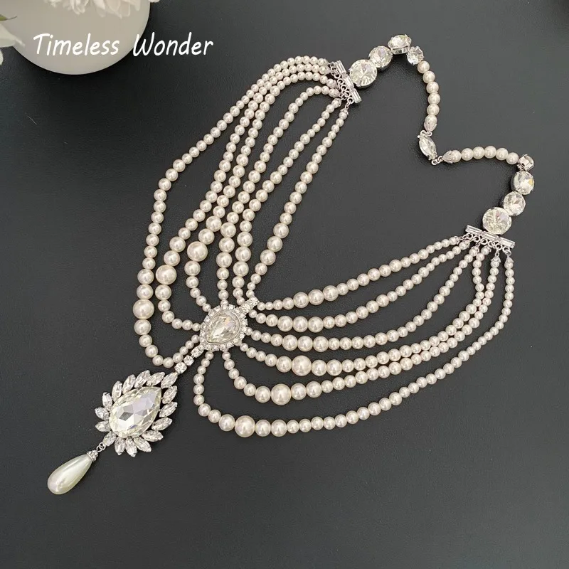 Женское ожерелье с жемчугом и цирконом дизайнерская бижутерия 2629