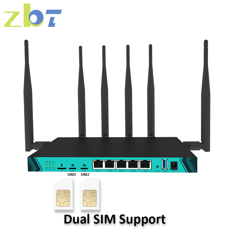 ZBT Dual Modem 4G Router Wireless WIFi Two SIM Card CAT6 Module Openwrt 2.4Ghz 5.8GHz 1200Mbps Industry Gigabit Routers