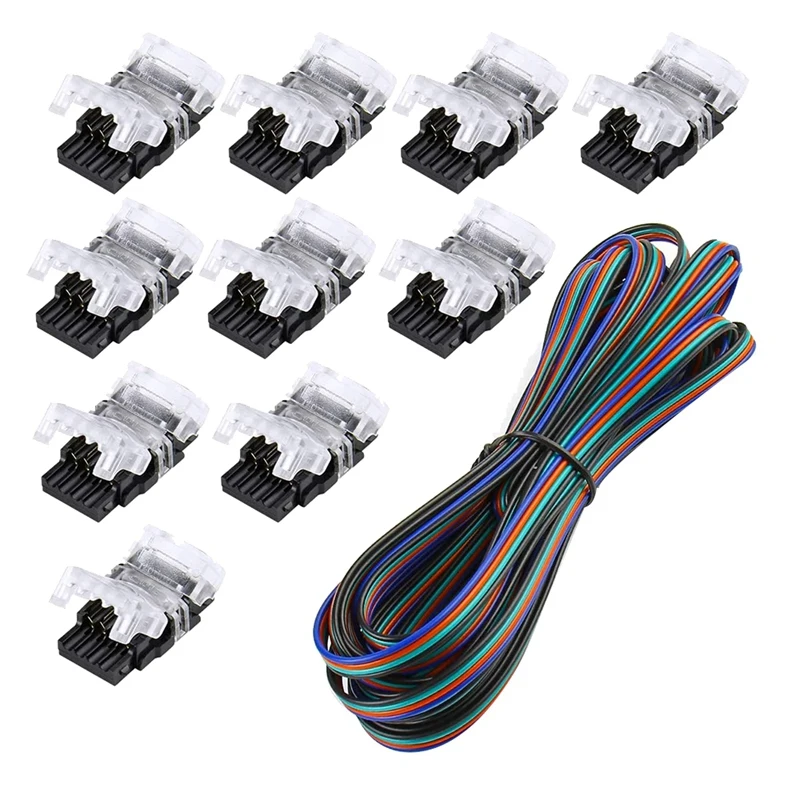 

4-контактный разъем для светодиодной ленты, для светодиодной ленты 10 мм RGB 5050, включает Удлинительный кабель для 4-проводника калибра футов 22