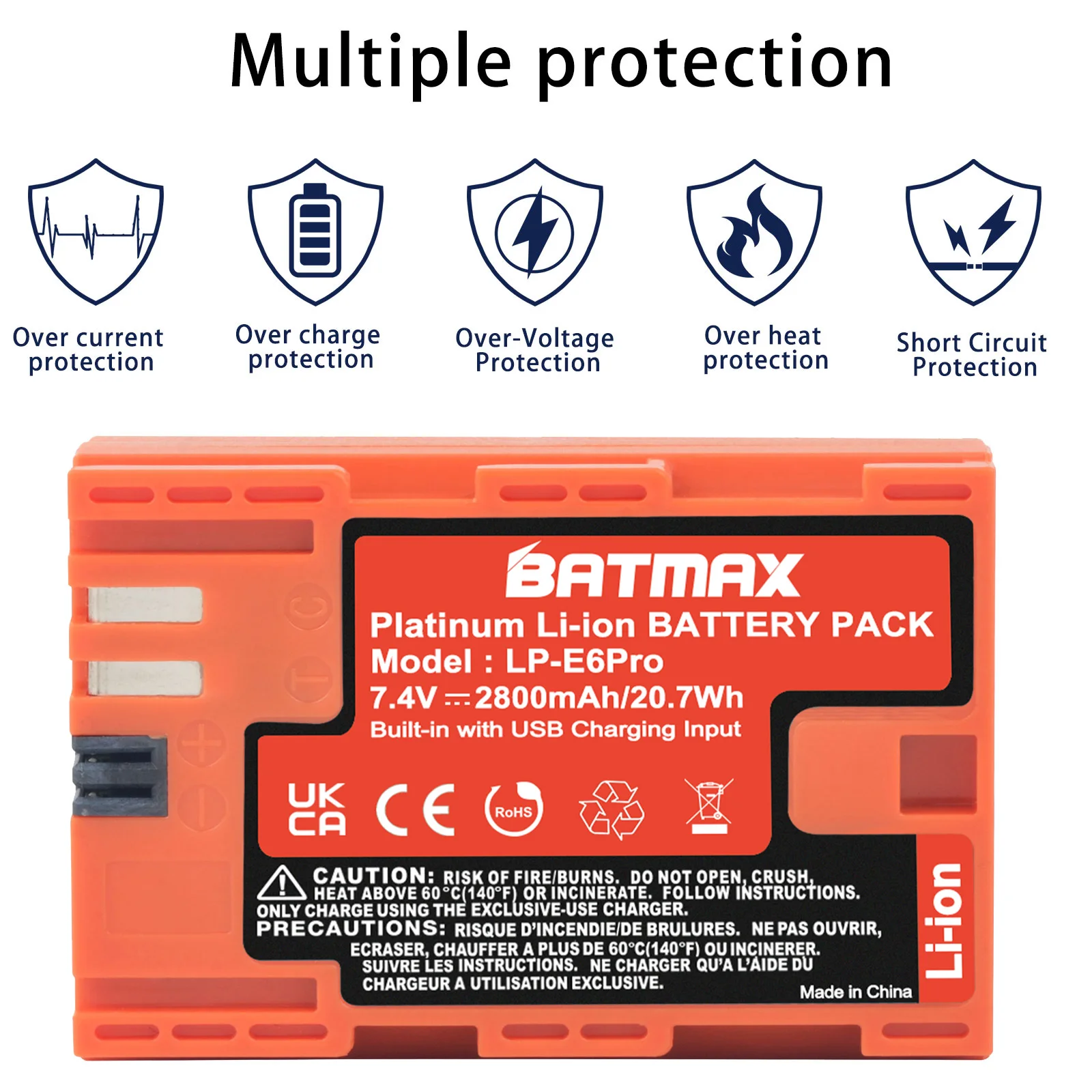 Аккумулятор Batmax 2800 мАч LP-E6N с входом Type-C для Canon EOS R7 R6 5D Mark II III 5DS R 60D 70D 80D 7D mark