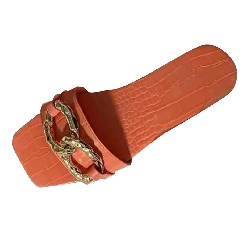 2022 Women Slippers Metal Chain Flat Shoes Summer Women Sandals Open Toe Outdoor Slides Beach Flip Flops Pantoufles Pour Femmes