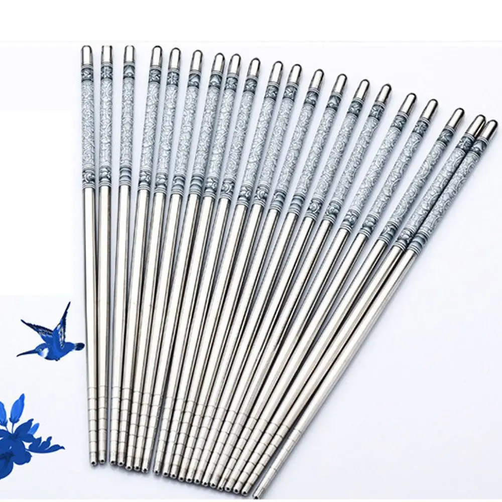 

5Pair Stainless Steel Chopsticks Thread Non-Slip SquareTableware Portable Reusable Chinese Chopsticks Food Sticks Dinnerware Box