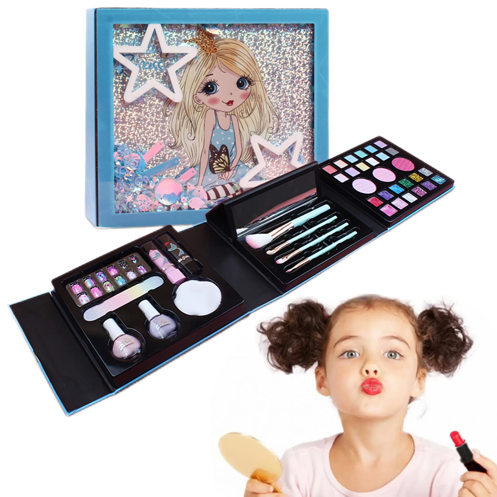 Фото Набор для макияжа девочек игрушки принцессы набор малышей детские с портативной
