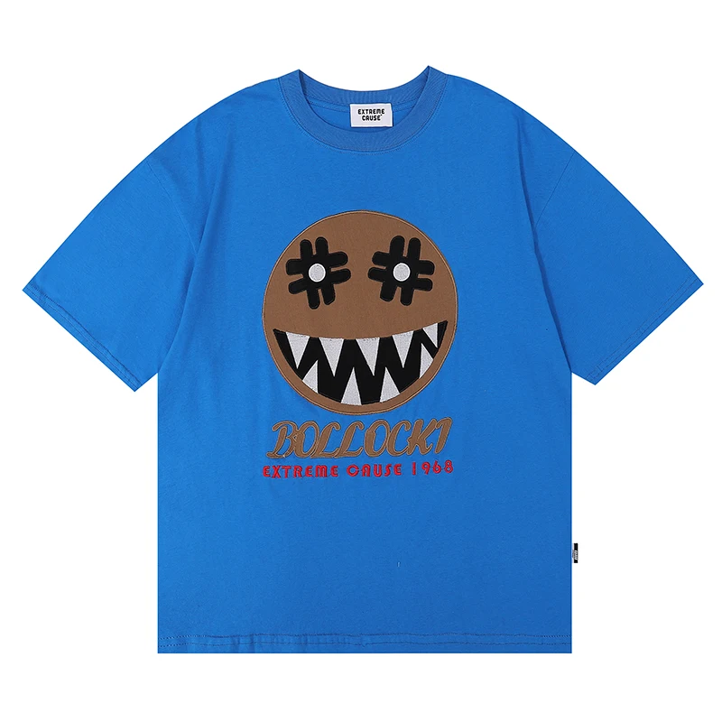 

Spring Summer Smiley Letter Retro Casual T Shirt Mens Short Sleeve Round Neck Casual Tees Couple Oversized Hip Hop Tshirts