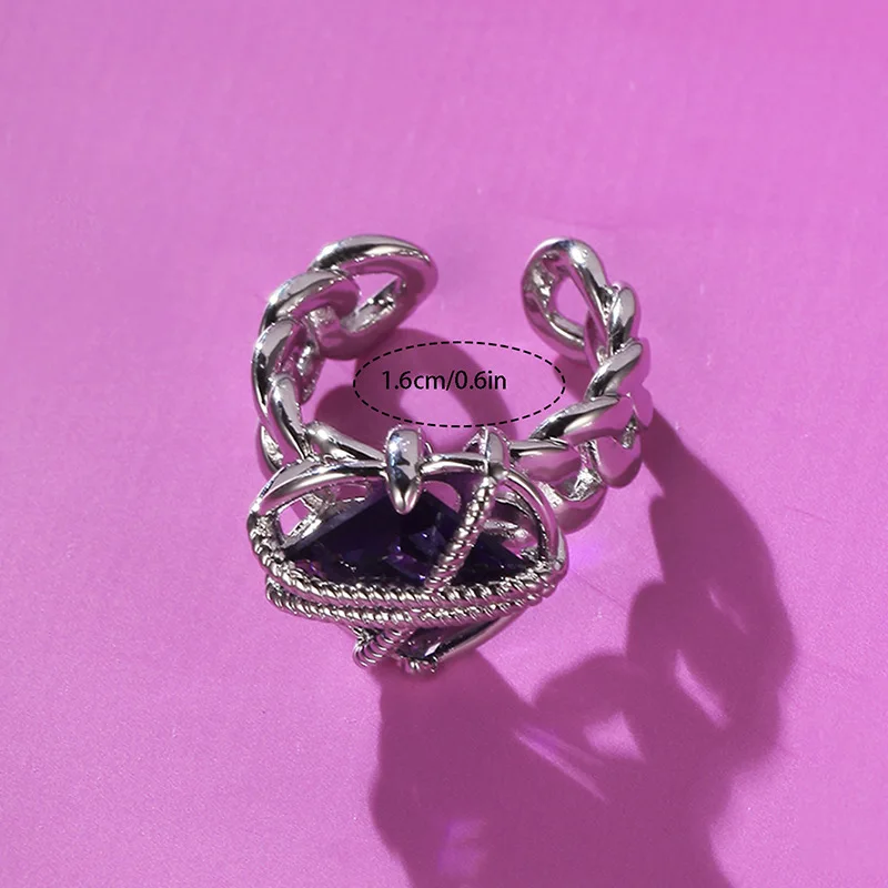

MODOMA Luxury Purple Zircon Heart Design Opening Rings For Women 2022 Korea Fashion Gothic Accessories Elegant Jewelry For Women