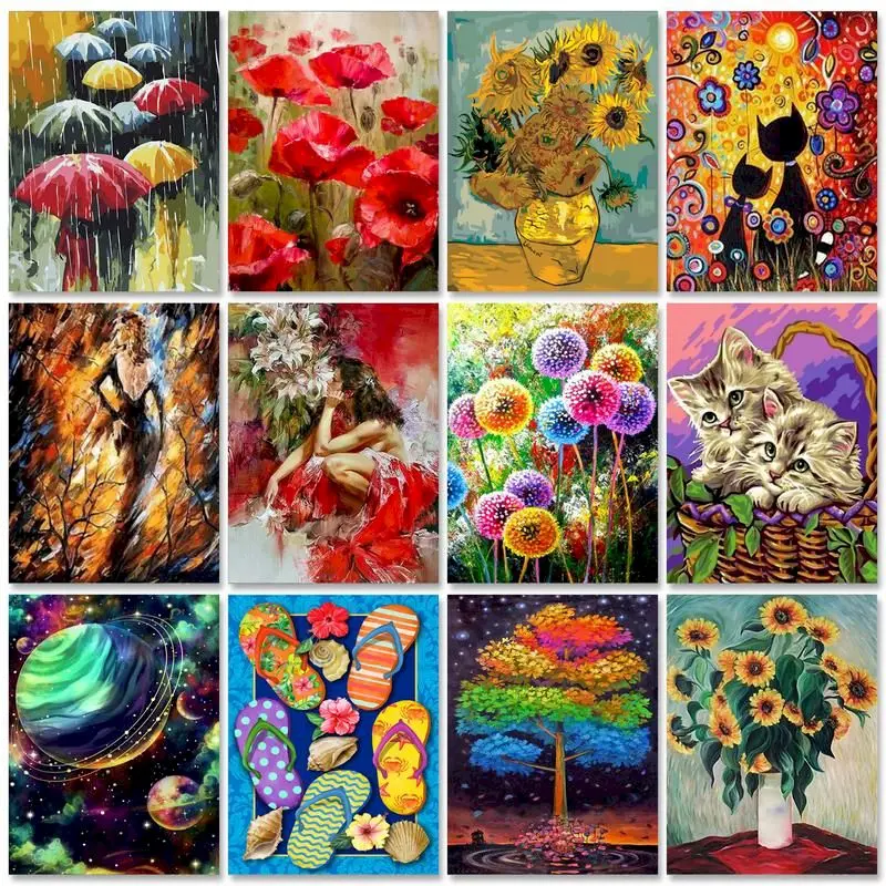 

PhotoCustom 60x75cm Painting by numbers Handpainted Canvas painting Flowers DIY Paint by numbers Artwork Home decor
