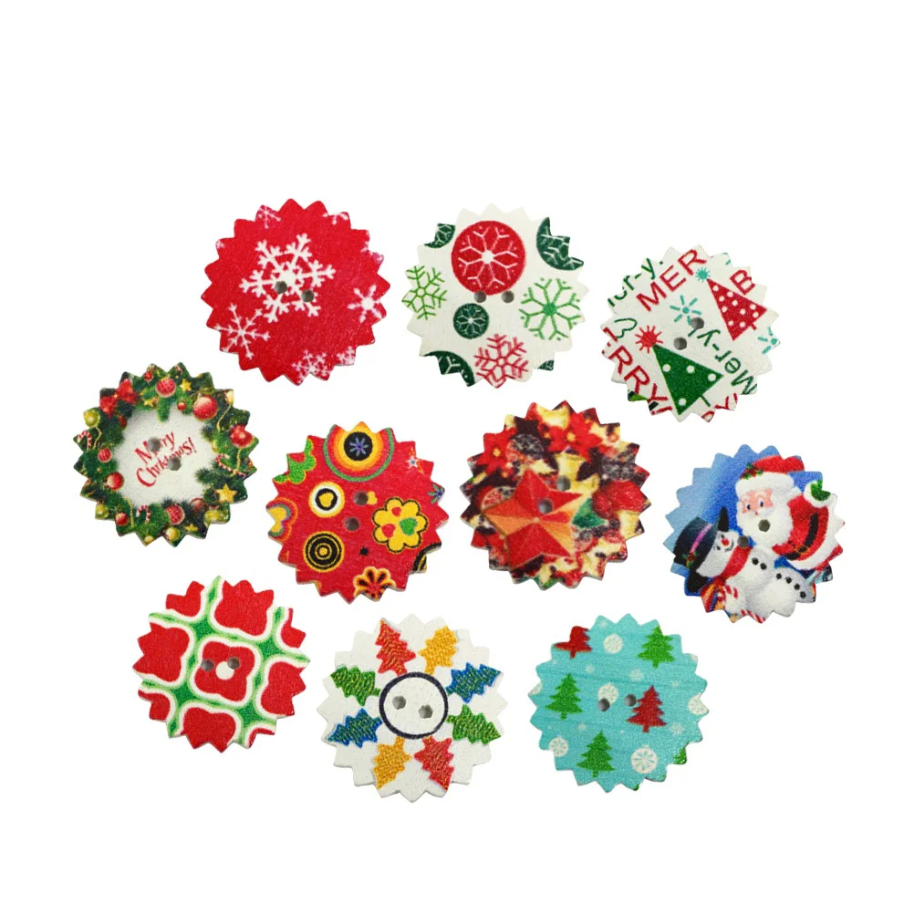 

Buttons Wooden Christmassewing Wood Crafts Buttonholes Diy Round Holidaystars Clothing Brown Printed Theme Decorative Studs