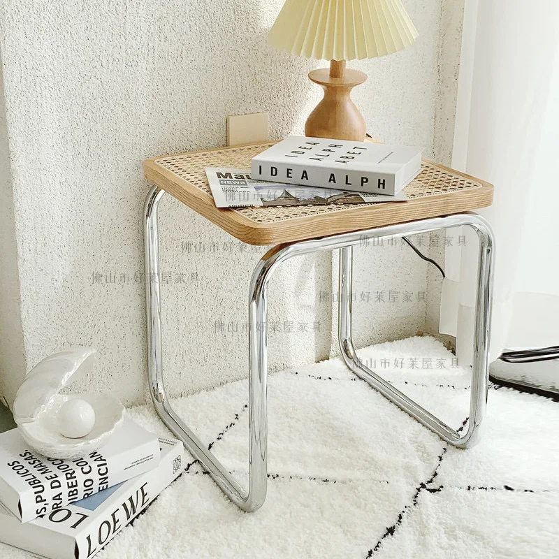 

Rattan Solid Wood Stool Plant Vine Bedside Sofa Stool Stainless Steel Rattan Shoe Stool Home Use cadeira home furniture HY