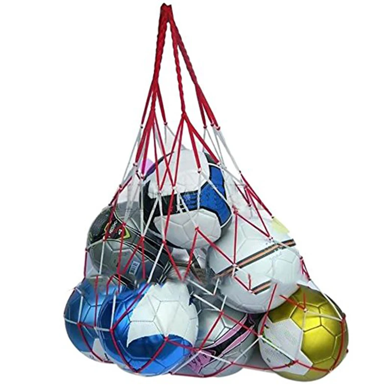 

Portable Large Ball Pocket Bold Solid For Volleyball Football Basketball Net Mesh Bag Red And White Stitching Nylon Bag