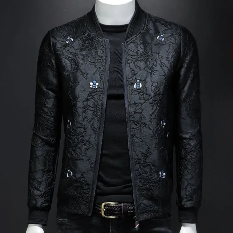 2022 Autumn New Floral Jacket Men Fashion Vintage Business Bomber Jacquard Jacket Masculinas Casual Slim Jacket Coat Man M-4XL