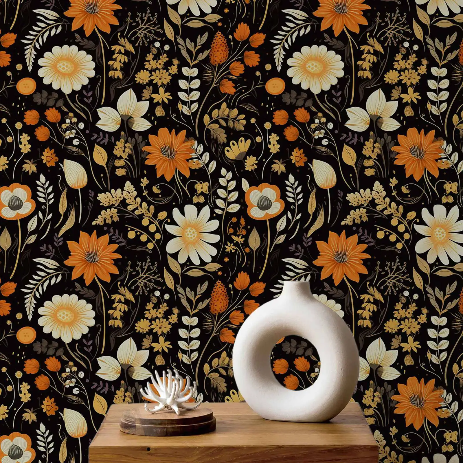 Бумажные обои Pixel&Wall Темные винтажные ботанические