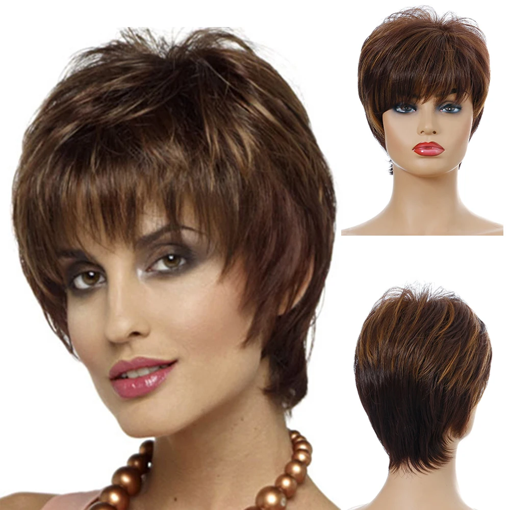

Your Style Short Pixie Cut Wig Styles Short Hairstyles Wigs For Black White Ladies Women Short Haircut With Bangs Synthetic Wig