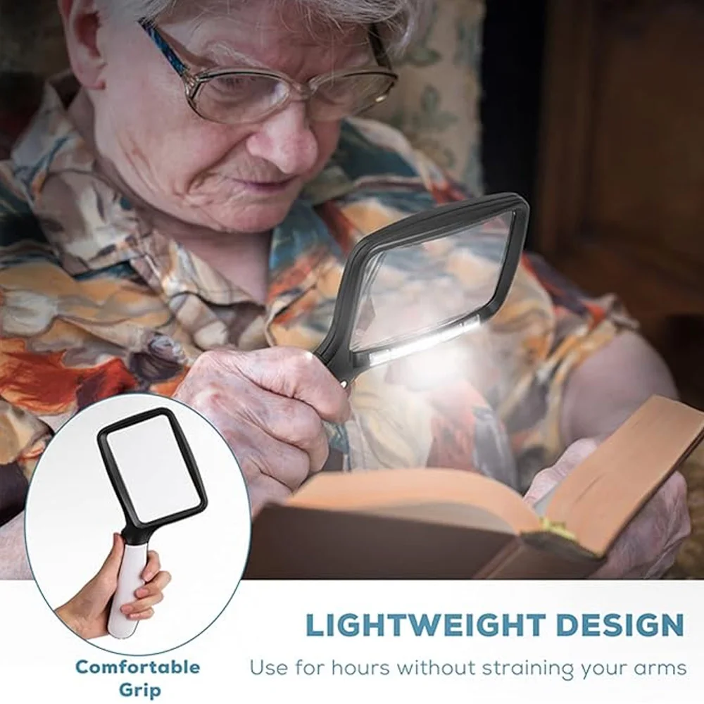Складная ручная лупа с подсветкой 3-кратная большая прямоугольная для чтения со