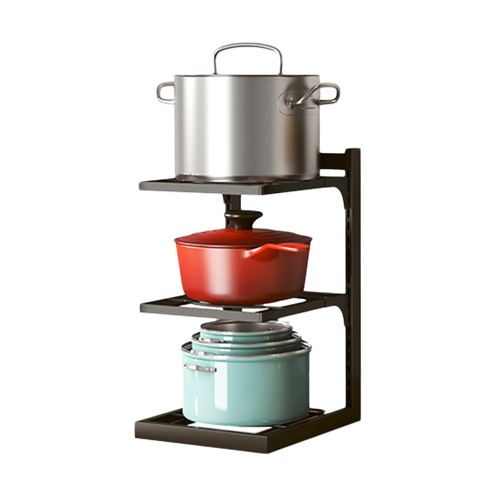 

Pot Organizer Rack For Under Cabinet Pan And Pot Storage Organizer Adjustable Under Cabinet Storage With 3 Tiers For Pans And