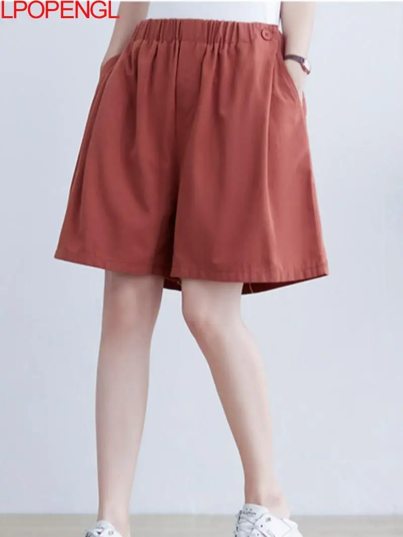 

Fashion High Waist Wide Leg Pants Women's 2022 Summer Casual All-match Oversized Solid Color Elastic Waist Comfortable Shorts