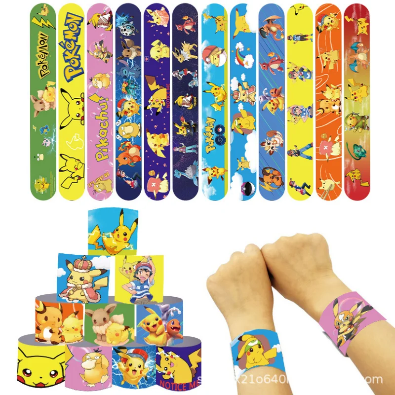 

6/12pcs Pokemon Bracelets Pikachu Anime Graphic Wristband Cute Cartoon Slap Band Boy Girl Birthday Party Supplies Kids Toy Gifts