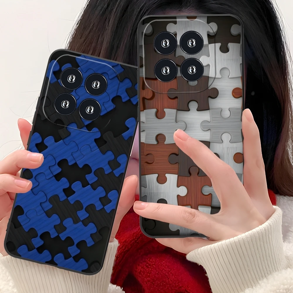 Puzzle Pretty Fashion Mobile Cell Phone Case for Xiaomi 14 13 12 11 10 9 T Ultra Lite Pro S SE X 5G Black Soft Cover Shell