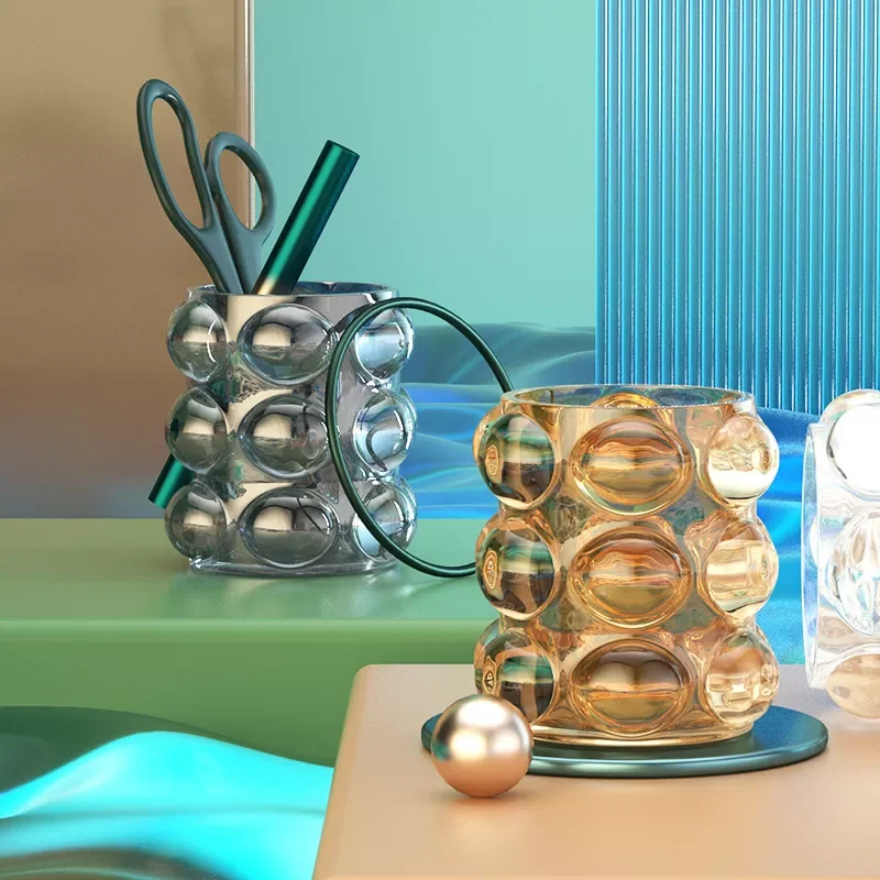 

Light luxury Phnom Penh emerald green makeup brush glass tube desktop comb lipstick eyebrow pencil storage tube Nordic ins style