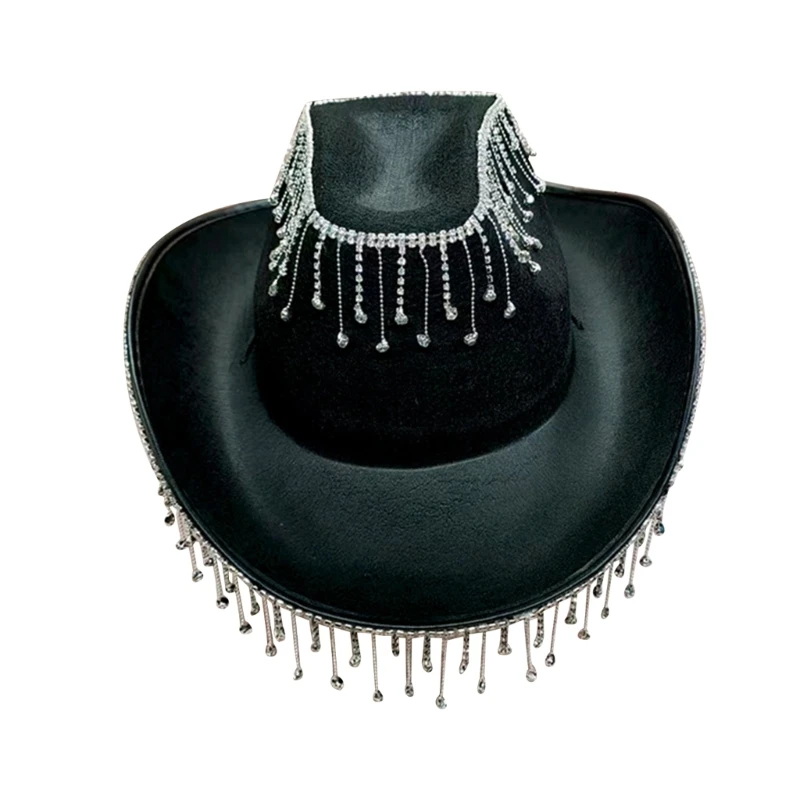 

Cowgirl Hat Rhinestones Fringe Shiny Rave Disco Hats for Halloween Dress Up Cosplays Party Costume Accessories