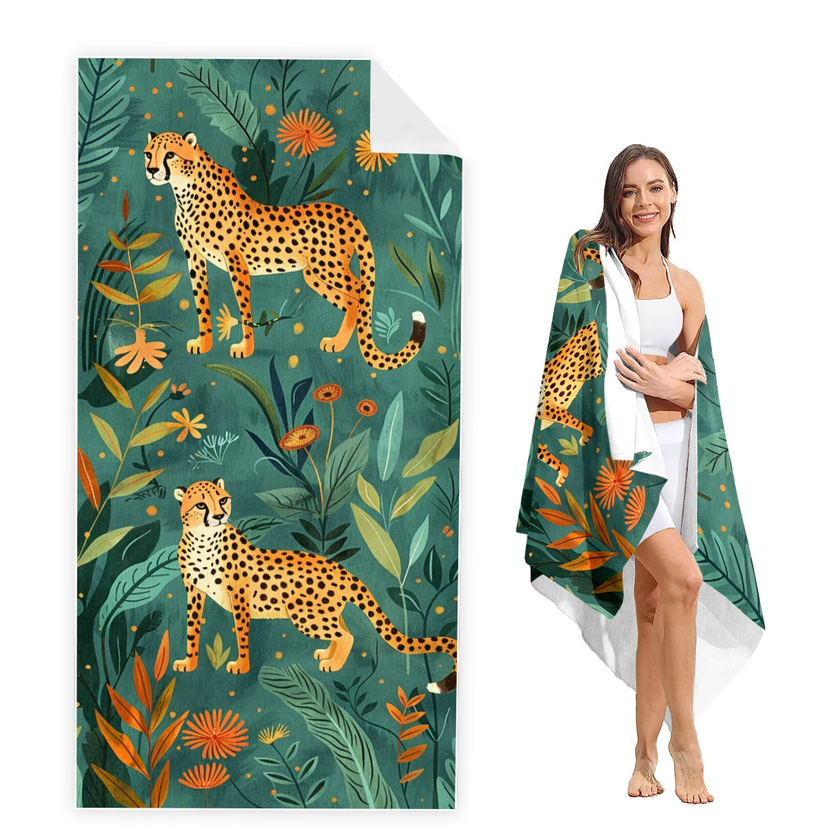 Пляжное полотенце с леопардовым принтом огромное супер впитывающее без песка