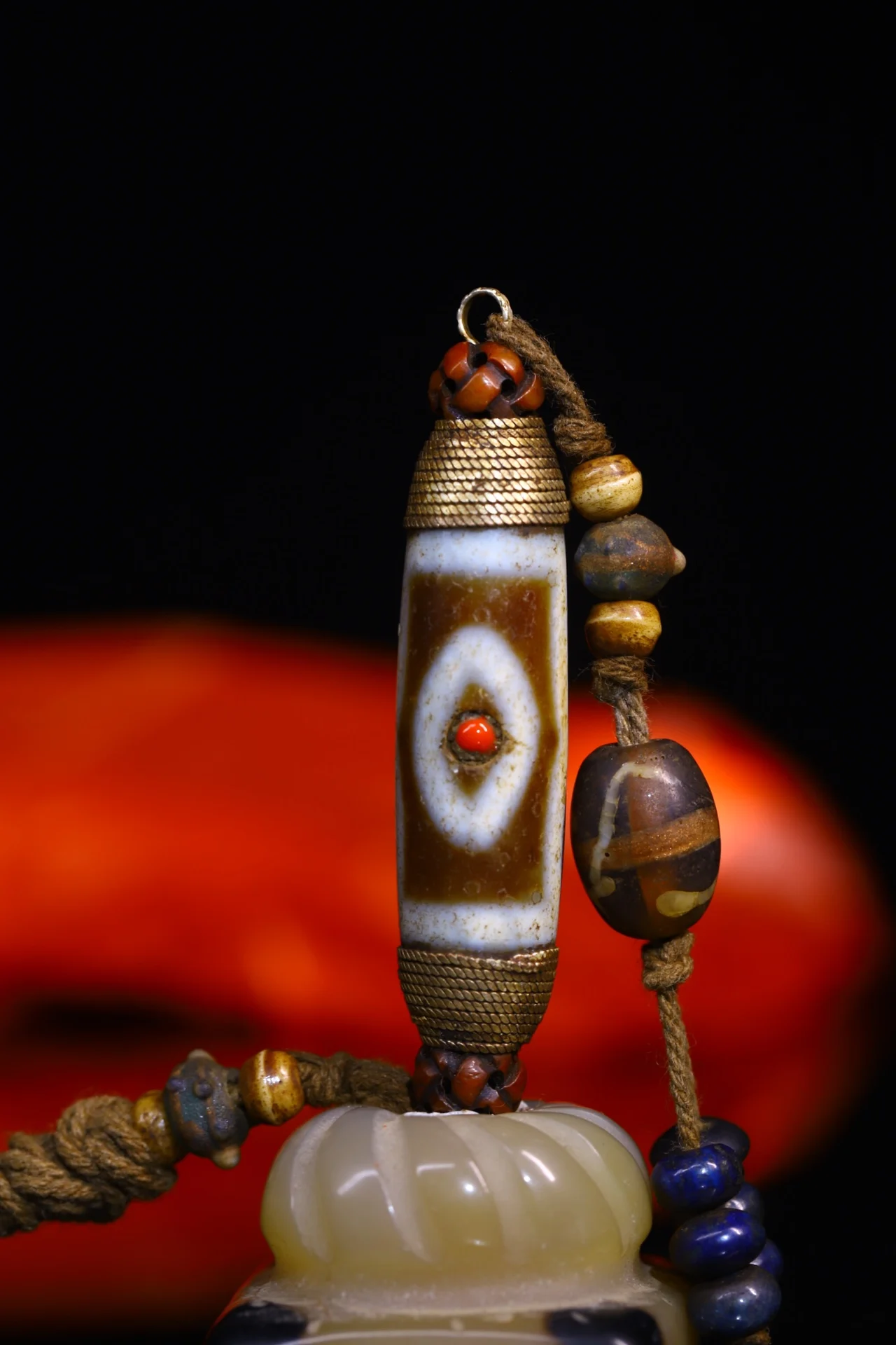 

3"Tibetan Temple Collection Old Natural Agate Gem Dzi Beads nine eyeballs Amulet pendant Town house Exorcism magic weapon