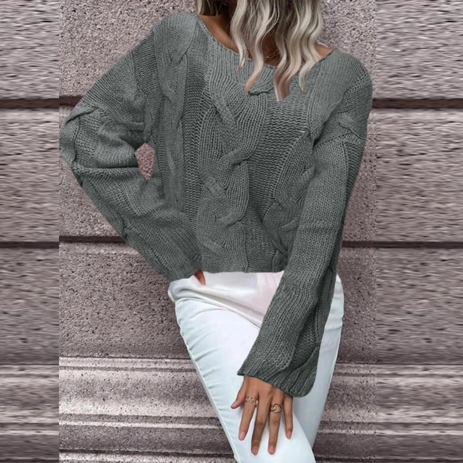 

Women Fashion Loose Long Sleeve Solid Round Neck Pullover Sweater Shirt Top Bottoming Sweater For Work Jumper Solid Color Top