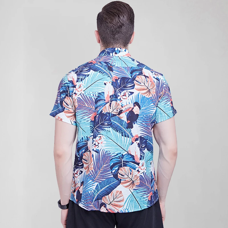 EUOW Hawaiian Shirts Men Fashion Printed Short Sleeve Blouse Beach Wear Camisas Casual Button Up Shirt Mens Clothing Summer 2022